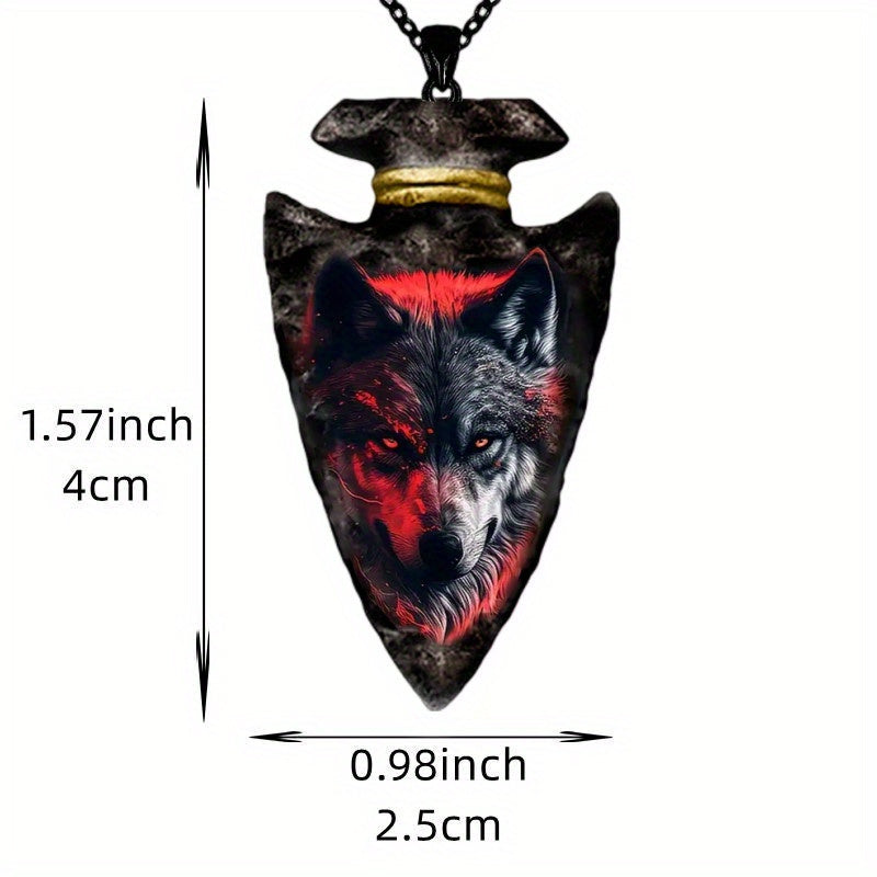 Wolf Geometric Triangle Pendant Necklace - Punk Hip Hop, Zinc Alloy, Vintage, Men's Jewelry