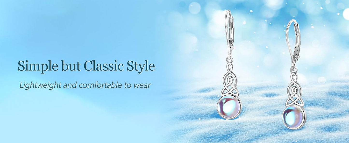 Moonstone Drop Earrings – 925 Sterling Silver, Vintage Style