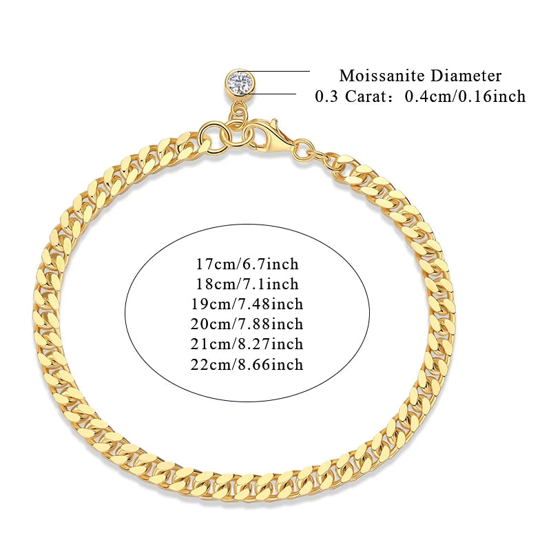 Moissanite Cuban Chain Bracelet - 18K Gold Plated S925 Silver