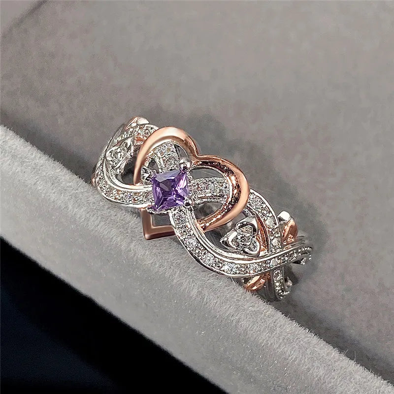 Huitan Heart & Rose Flower CZ Ring for Women – Wedding