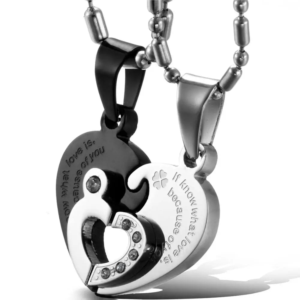 Couple Half Heart Necklace Set - 316L Stainless Steel