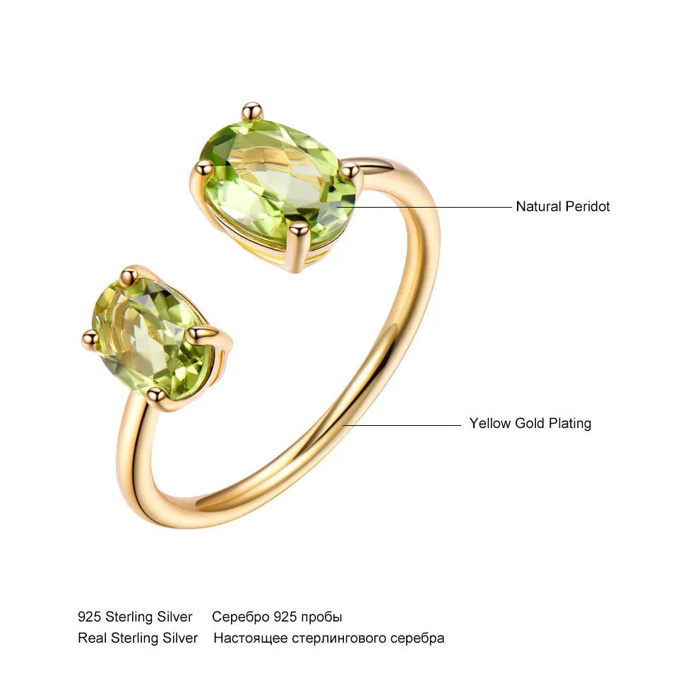 Natural Peridot Ring - 925 Sterling Silver