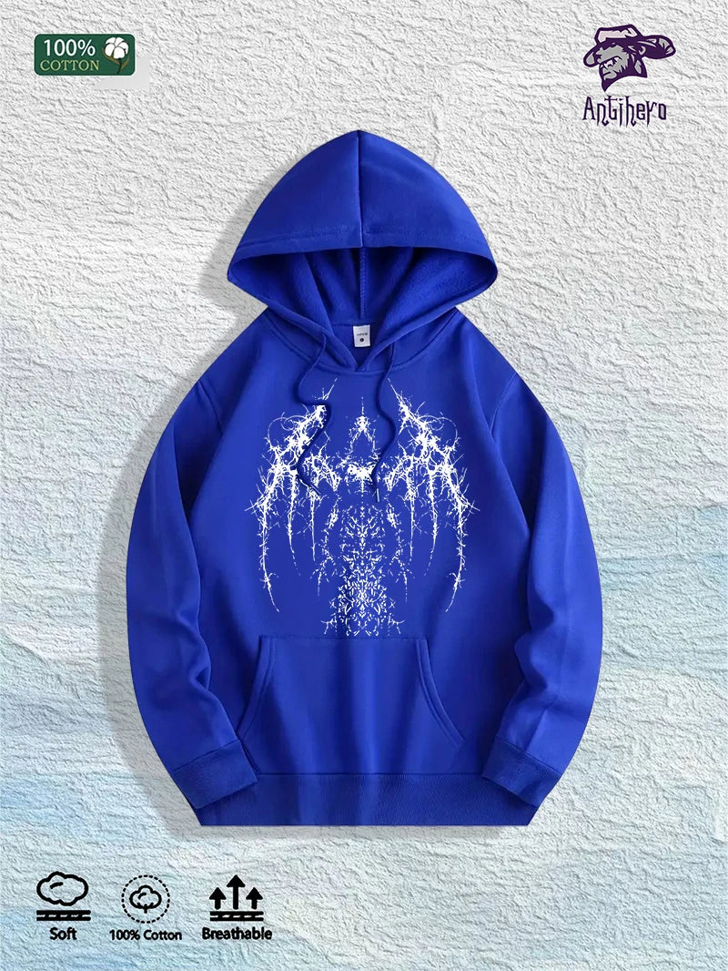 Gothic Winged Graphic Hoodie - 100% Cotton