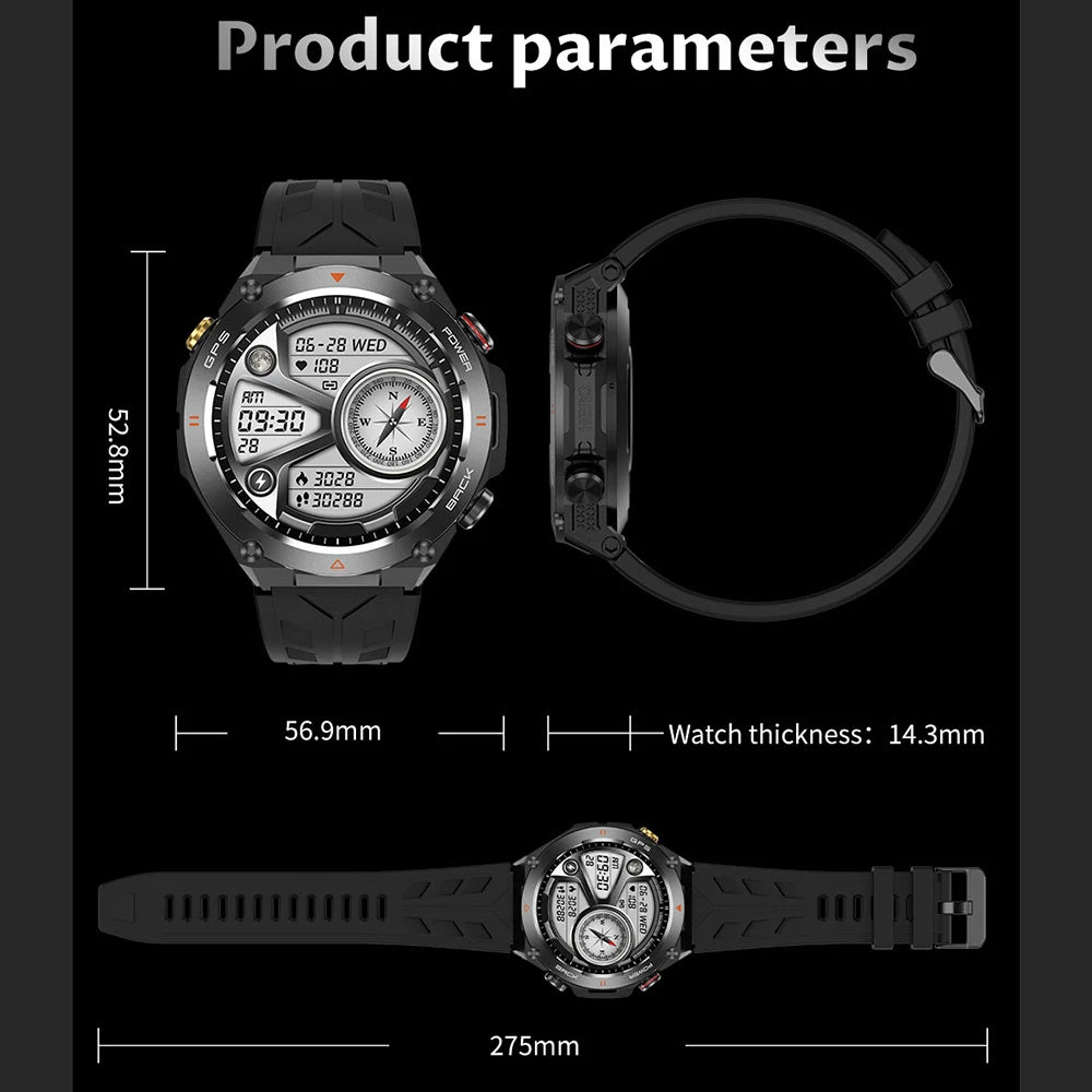 SENBONO KC82 GPS Smart Watch – 1.45" OLED, IP68, 650mAh, Compass & Altimeter