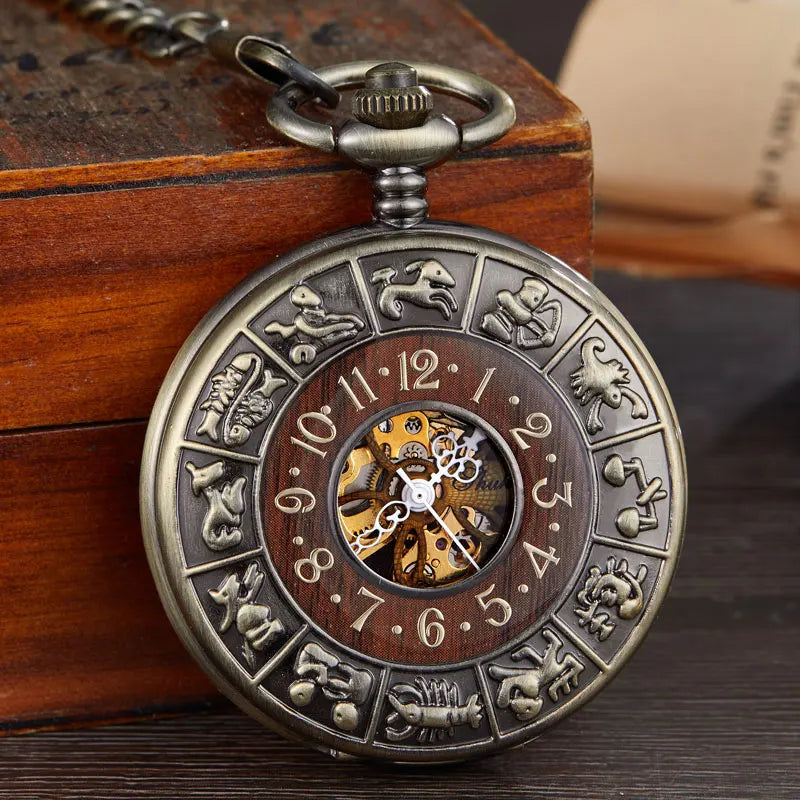 Wooden Pocket Watch - Mechanical Steampunk with Chain