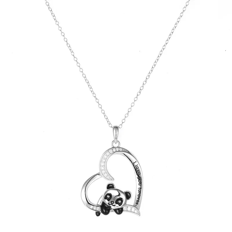 Panda Heart Pendant Necklace - 925 Sterling Silver