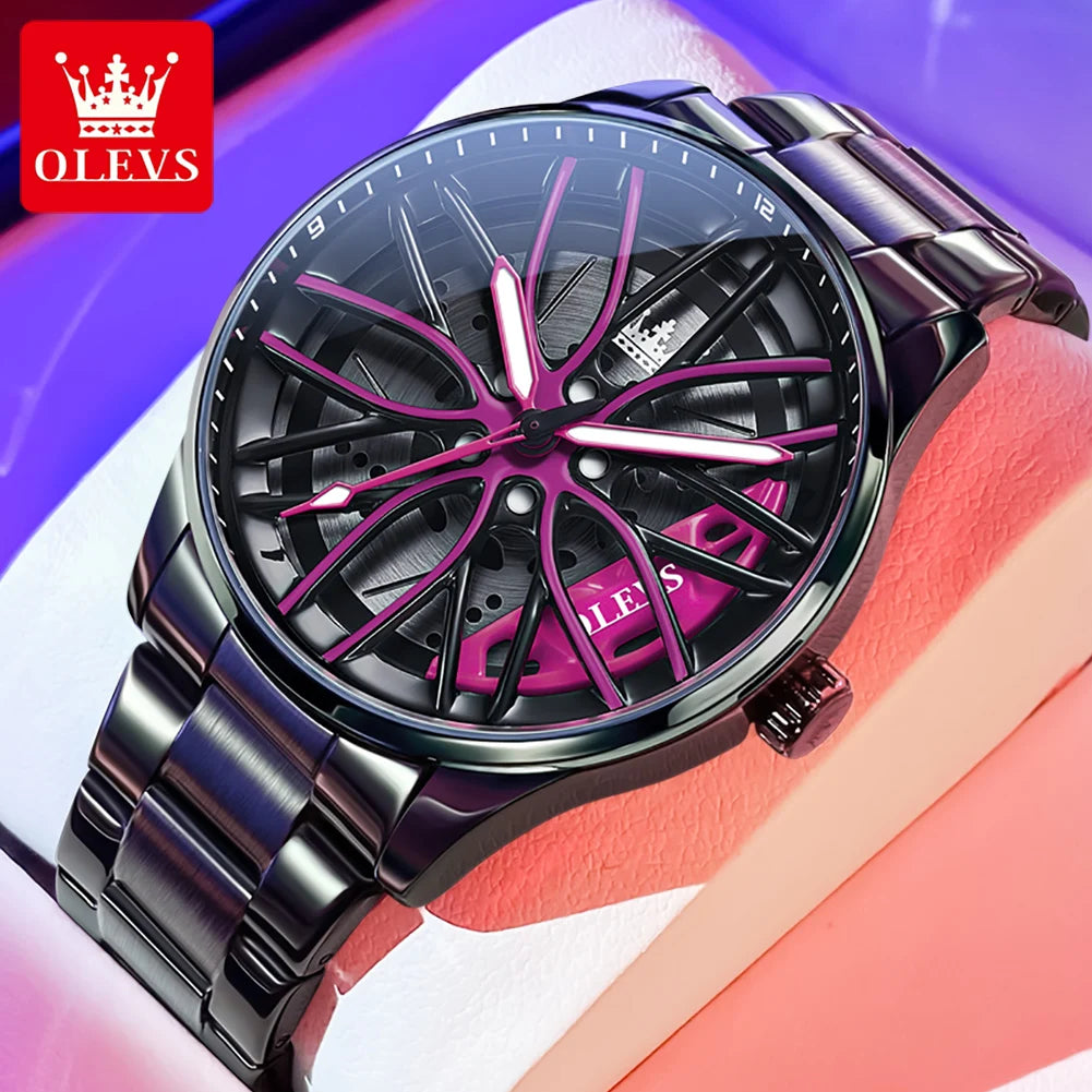 OLEVS 9937 Men's Watch - Fashion, Rotatable Wheel Hub Dial, Waterproof, Luminous, Gifts