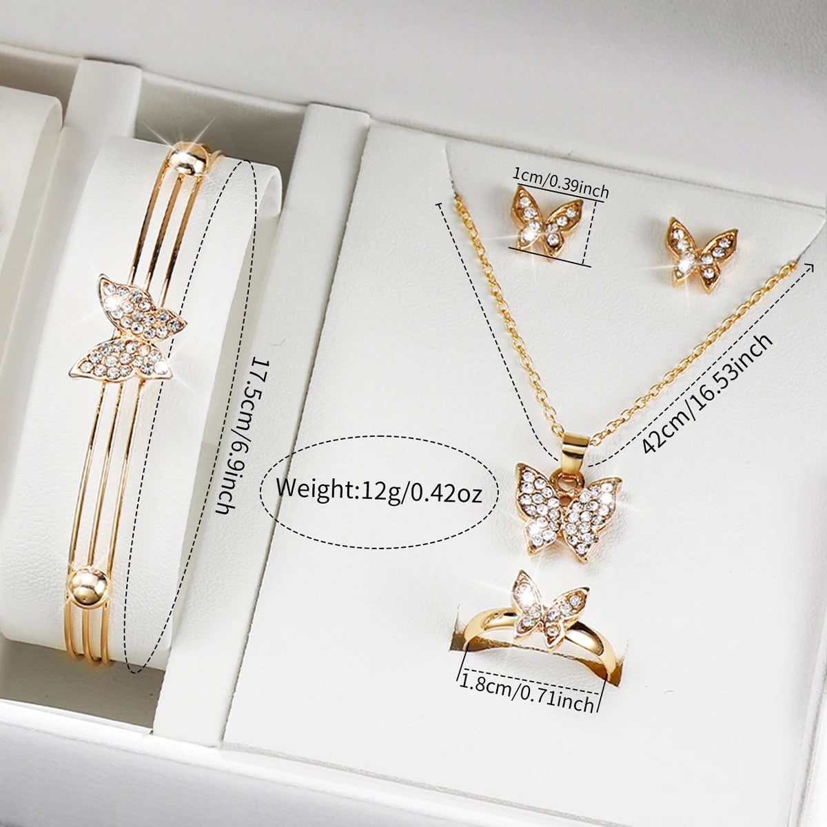 Women's 6pcs Quartz Watch & Butterfly Jewelry Set - Alloy Band, 29mm, Arabic Numeral, No Box