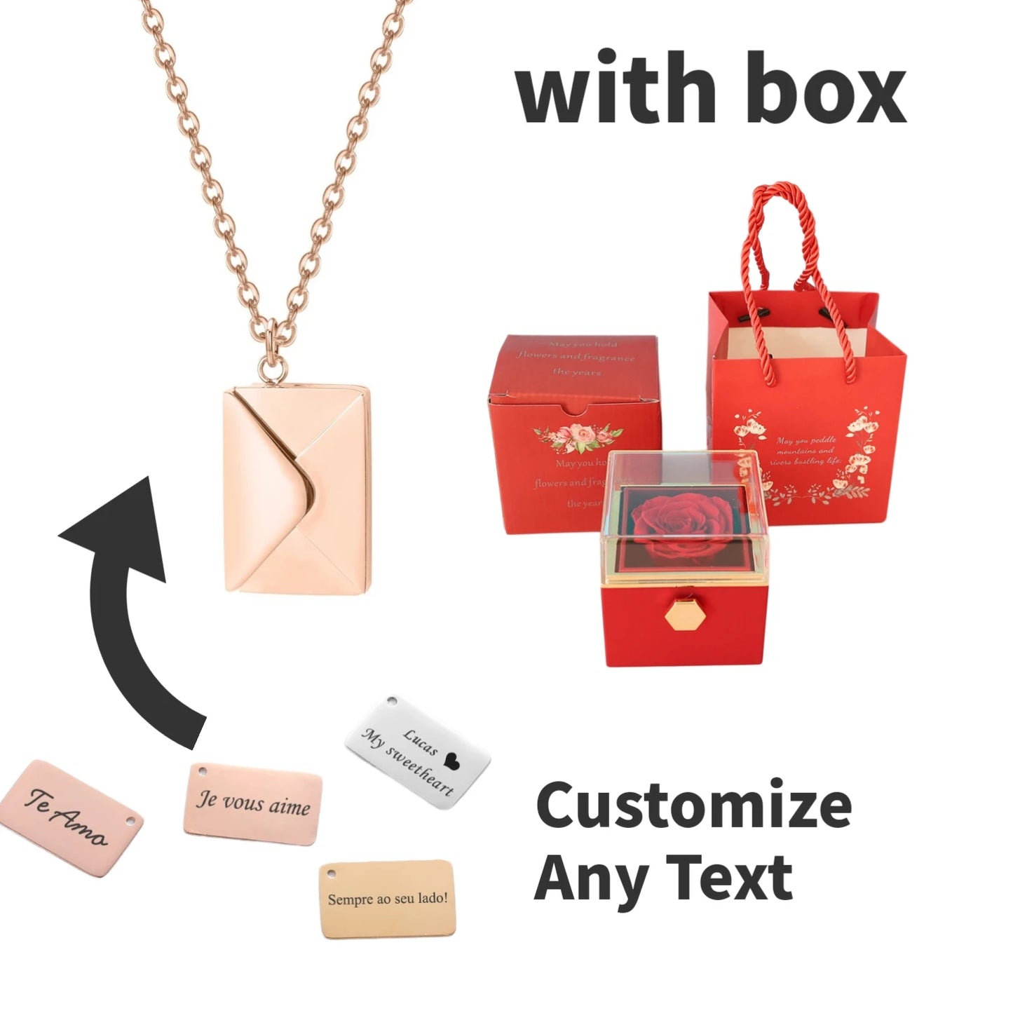 Eternal Rose Box with Custom Envelope Necklace Gift Set