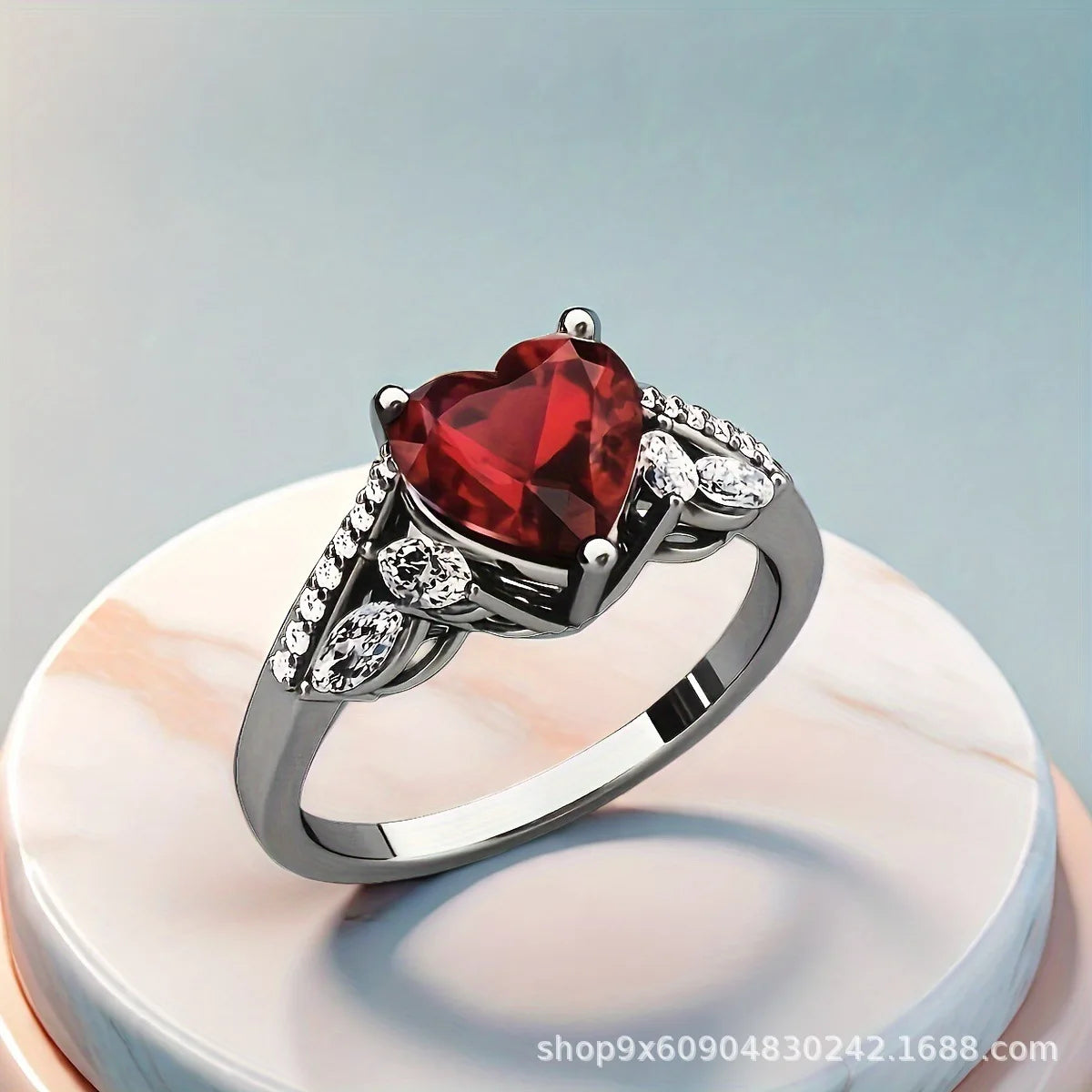 Red Crystal Heart Dragon Couple Rings - Gothic Romantic Jewelry
