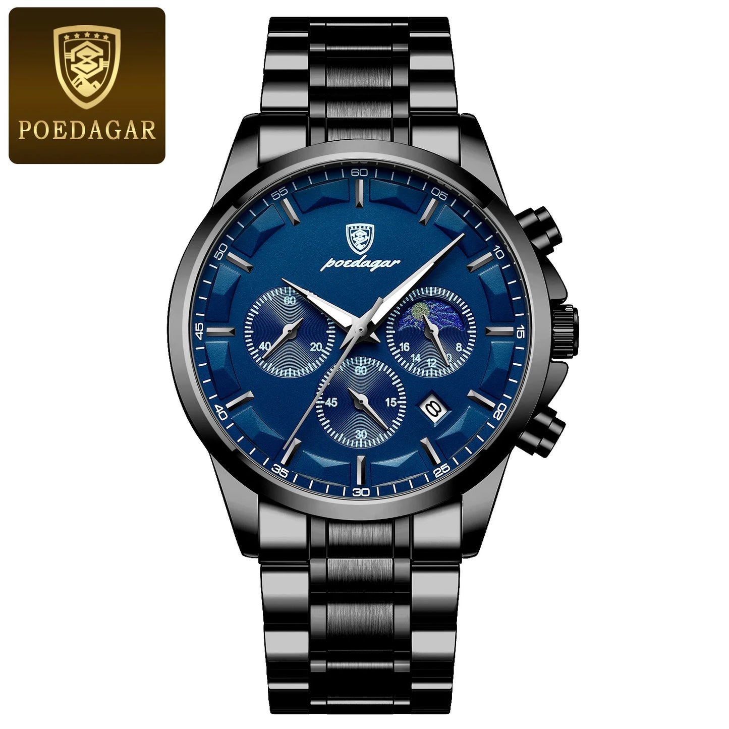 POEDAGAR 928 Men's Luxury Sport Watch - Leather Band, Luminous, Diver, 3ATM, Auto Date