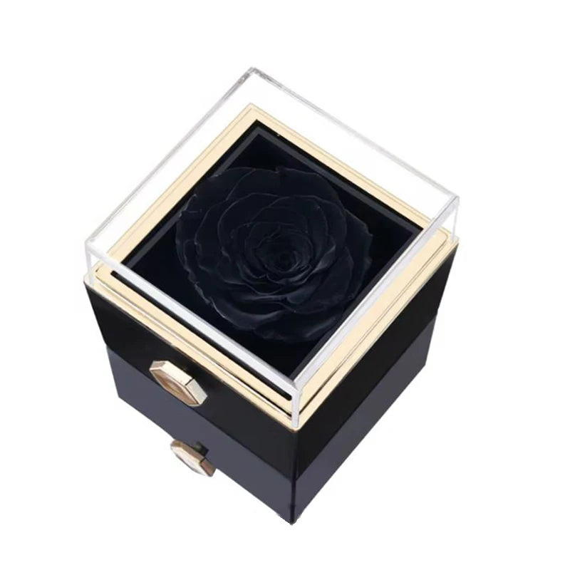 Rotating Rose Box with Engraved Name - Double Heart Necklace Gift Set