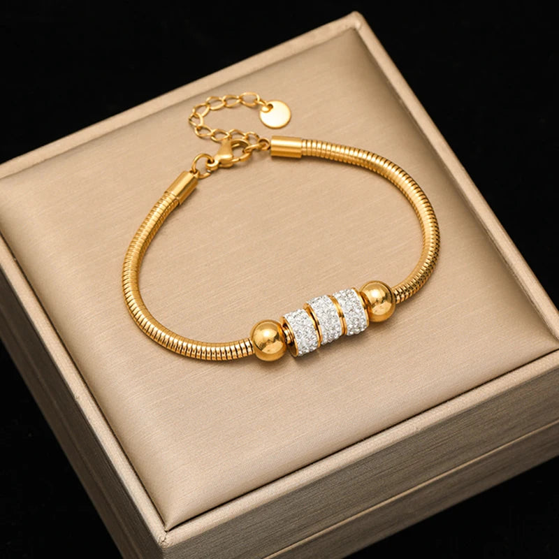 18K Gold Plated Twisted Bracelet - Stainless Steel Bangle