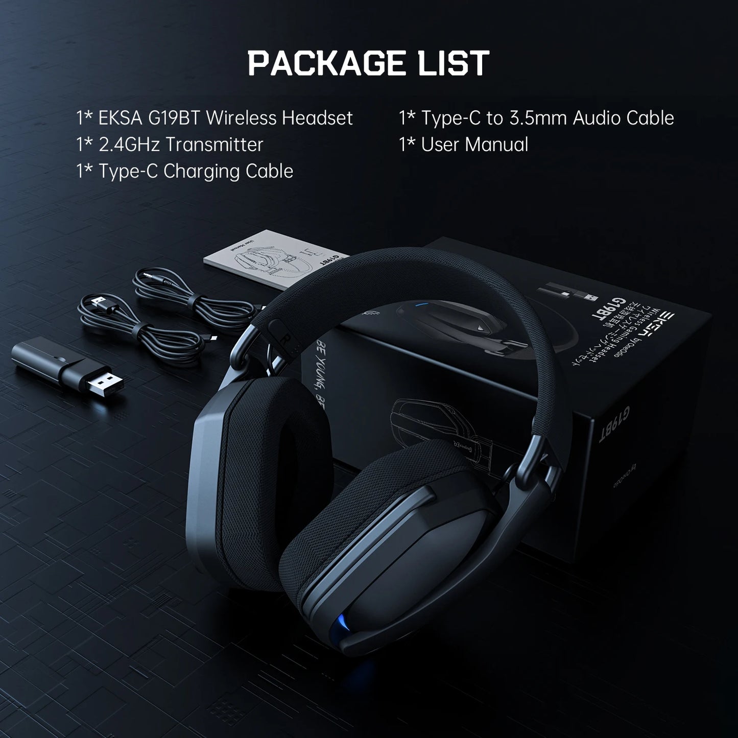 EKSA G19BT Wireless Gaming Headset - 2.4GHz Bluetooth 5.4 with Mic