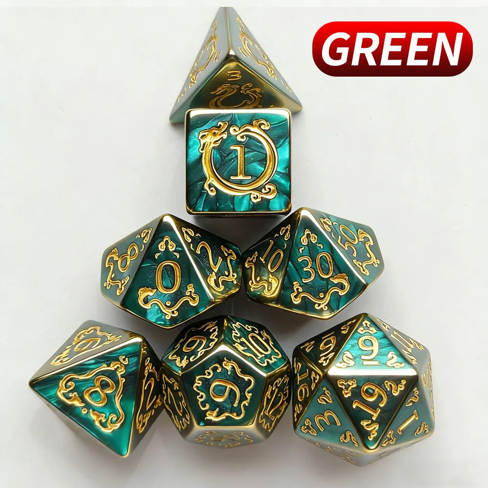 7-Piece Dragon Pattern Polyhedral Dice Set - D&D RPG
