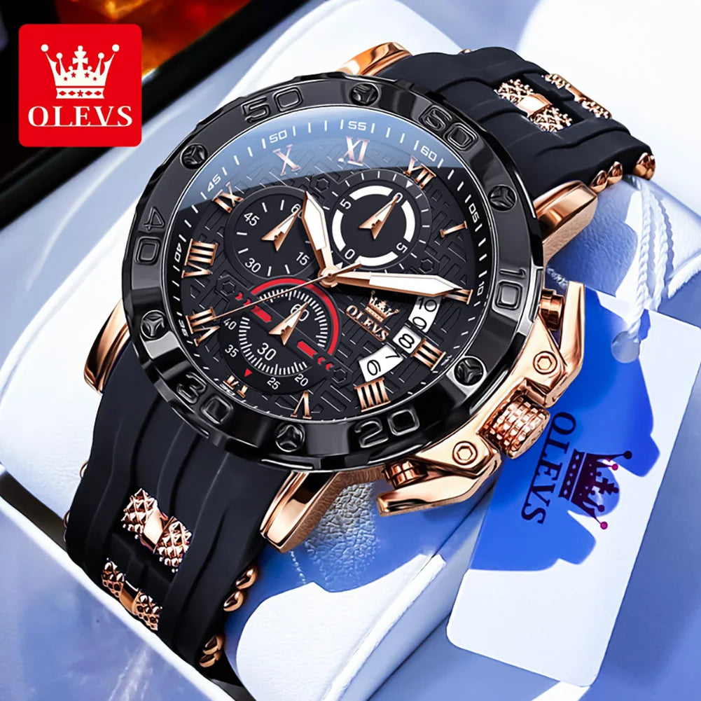 OLEVS 9986 Men's Watch - 51mm Large Dial, Silicone Strap, Waterproof, Chronograph, Luminous