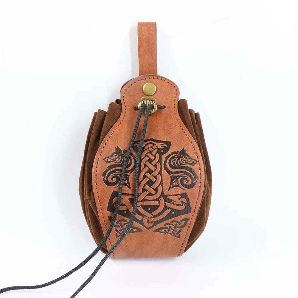 Medieval Faux Leather Belt Bag - Drawstring, Coin Purse, Dice Bag, LARP, Ren Faire