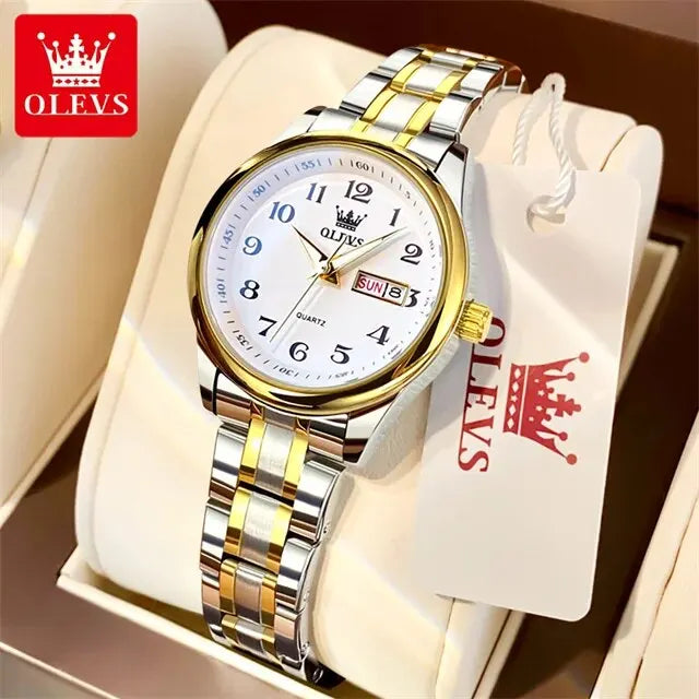 OLEVS Women’s Stainless Steel Quartz Watch with Date and Week Display