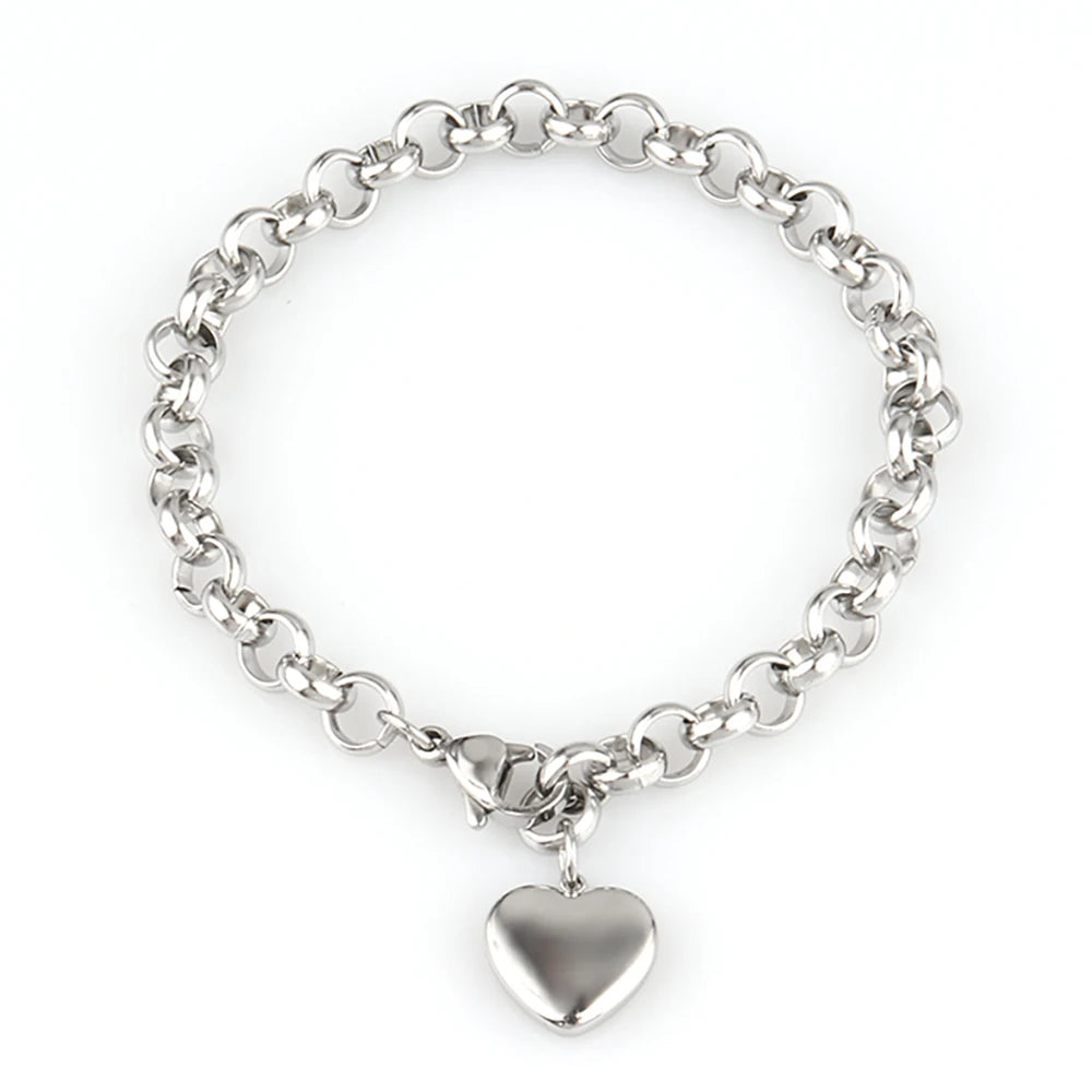 Stainless Steel Heart Pendant Chain Bracelet