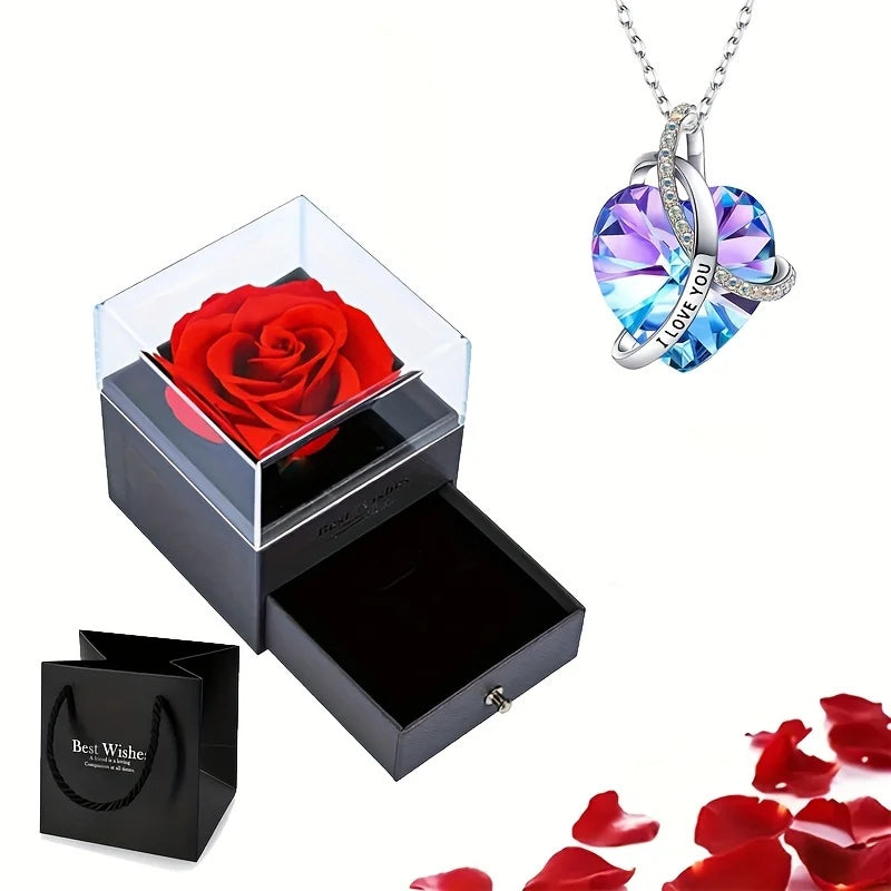 I Love You Zircon Necklace - Rose Gift Box Set for Her