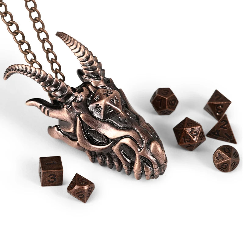 Mini Dragon Dice Necklace - 7PC Metal D&D Dice Set