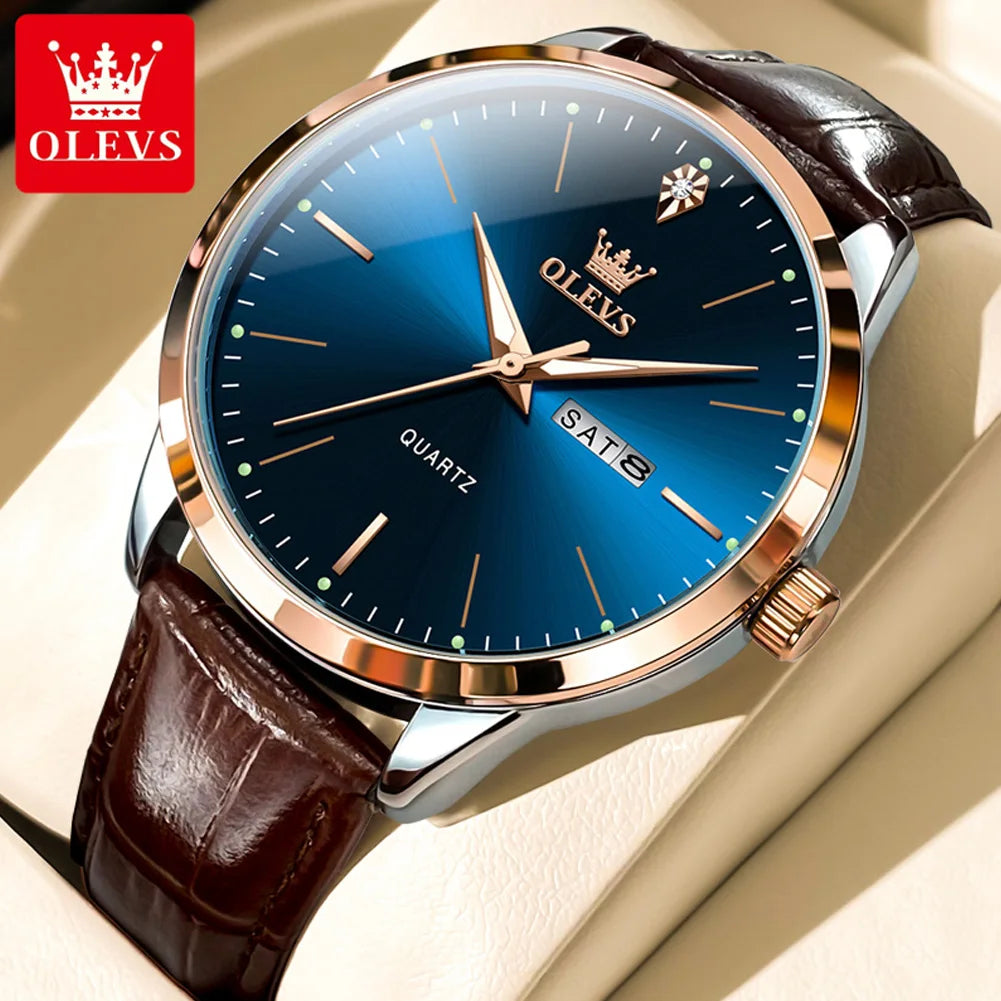 OLEVS 2935 Luxury Men's Watch - Roman Numeral, Auto Date, Shock Resistant, 3ATM, Leather Strap