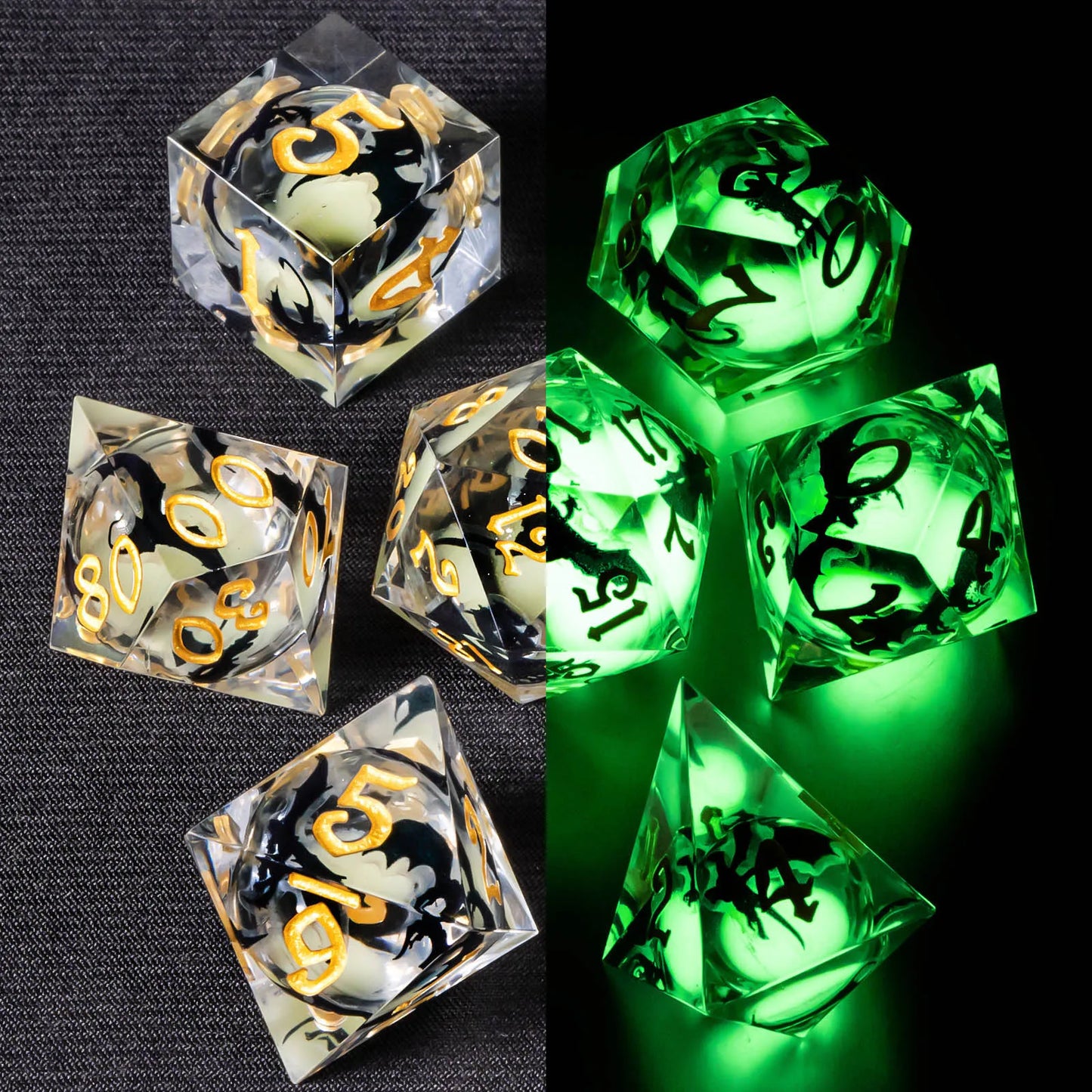 7-Piece Liquid Core DnD Dice Set - Sharp Edge Resin RPG Dice