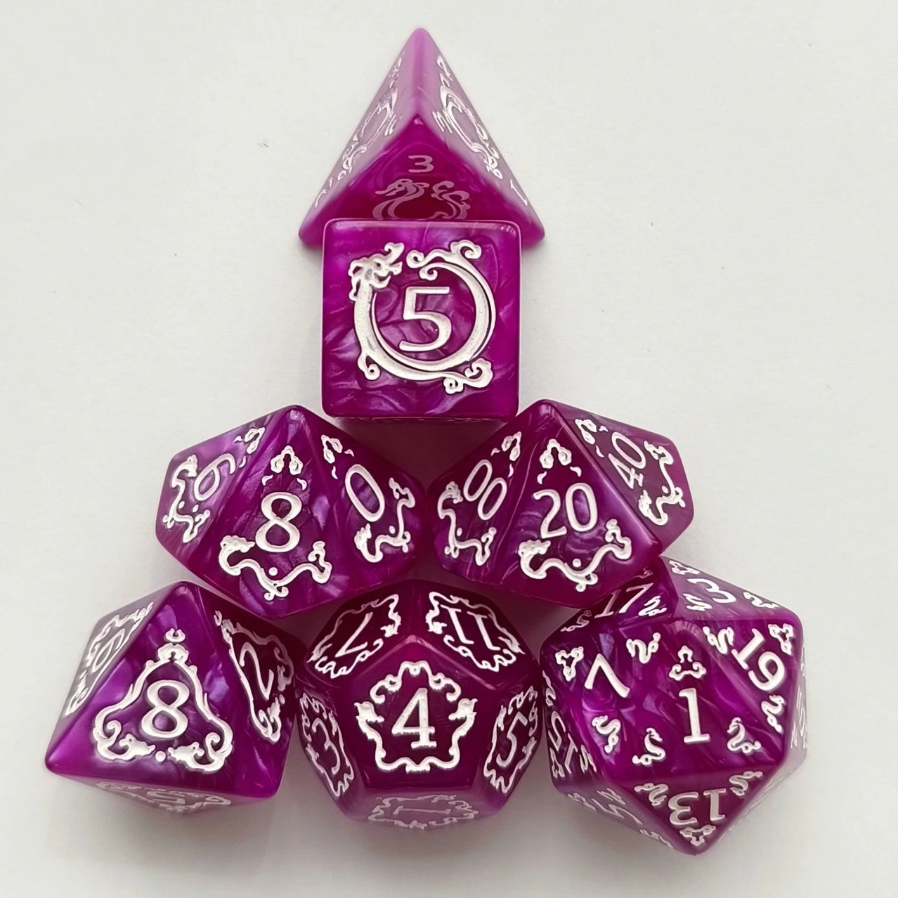 Dragon Pattern DND Dice Set - 7 Piece Polyhedral