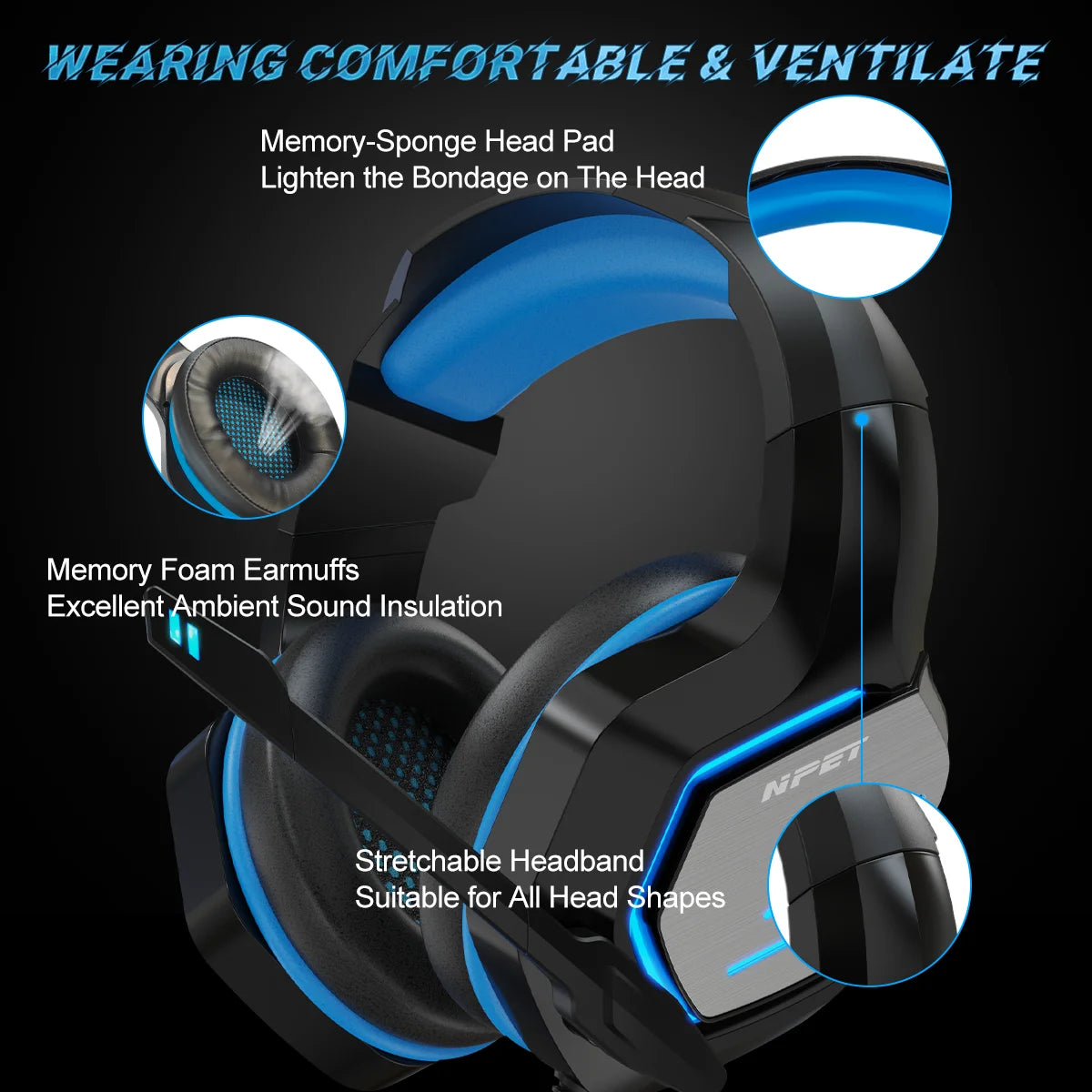 NPET HS10 Wired Gaming Headset - 3.5mm, Bass Stereo, 120° Adjustable Mic