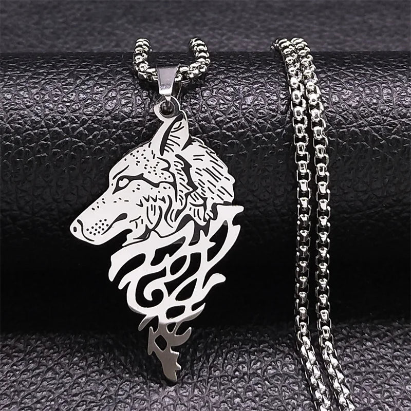 Viking Wolf Head Pendant Necklace