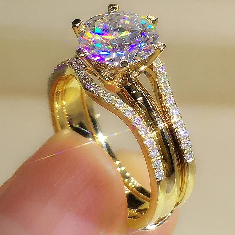 Rose Gold Cubic Zirconia Ring - 6 Claw Engagement Band