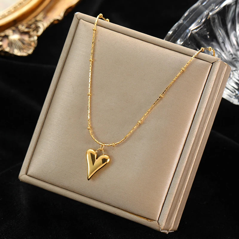 18K Gold Heart Love Jewelry Set - Necklace, Bracelet & Earrings