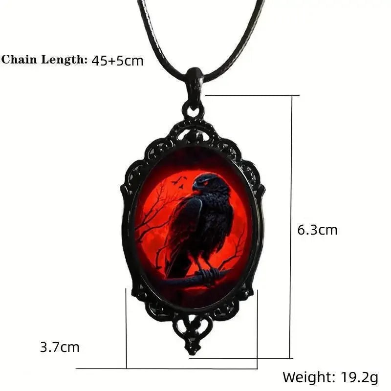 Gothic Vampire Owl Cameo Necklace - Glass Pendant Choker