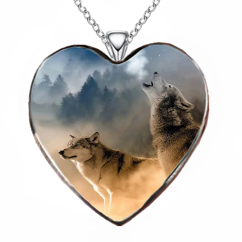 Wolf Head Crystal Pendant Necklace