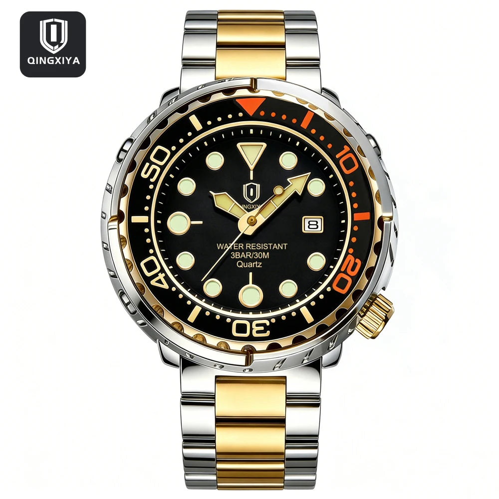QINGXIYA Men’s Quartz Watch with Luminous Hands and Calendar