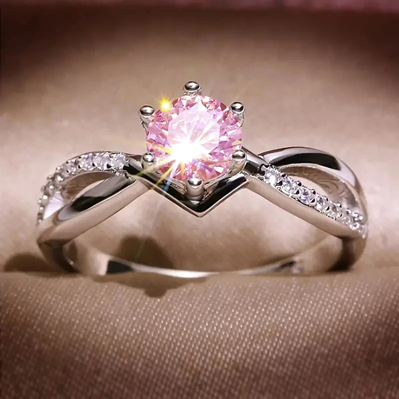 Silver Cubic Zirconia Ring - 6 Claw Engagement Band