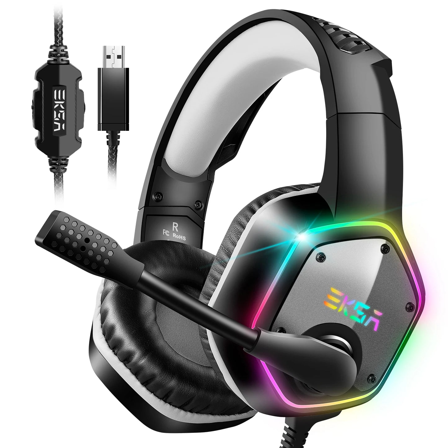 EKSA E1000 7.1 Surround RGB Gaming Headset - USB Wired with Noise Cancelling Mic
