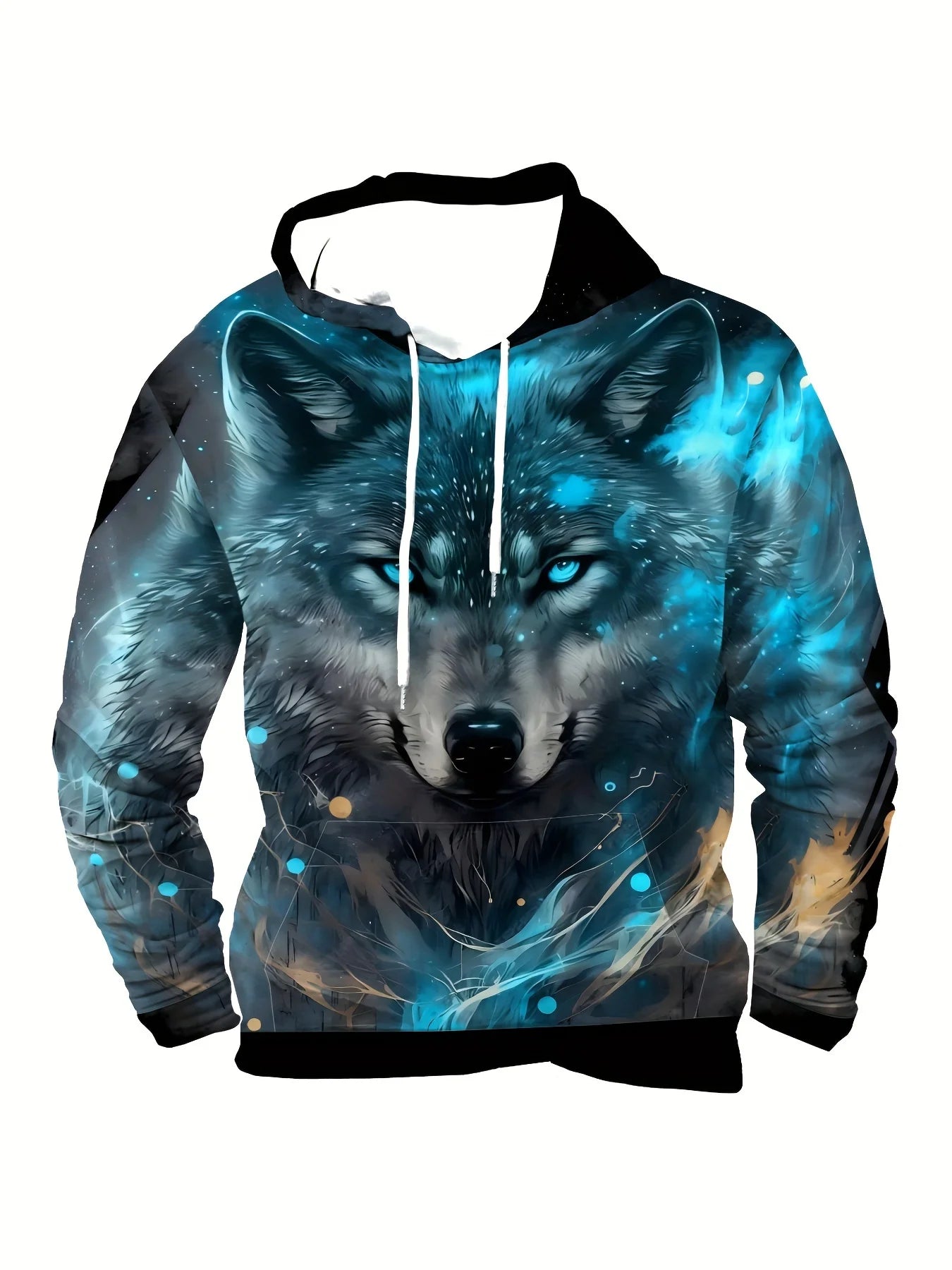 Wolf 3D Print Hoodie - Polyester O-Neck Front Pocket Streetwear