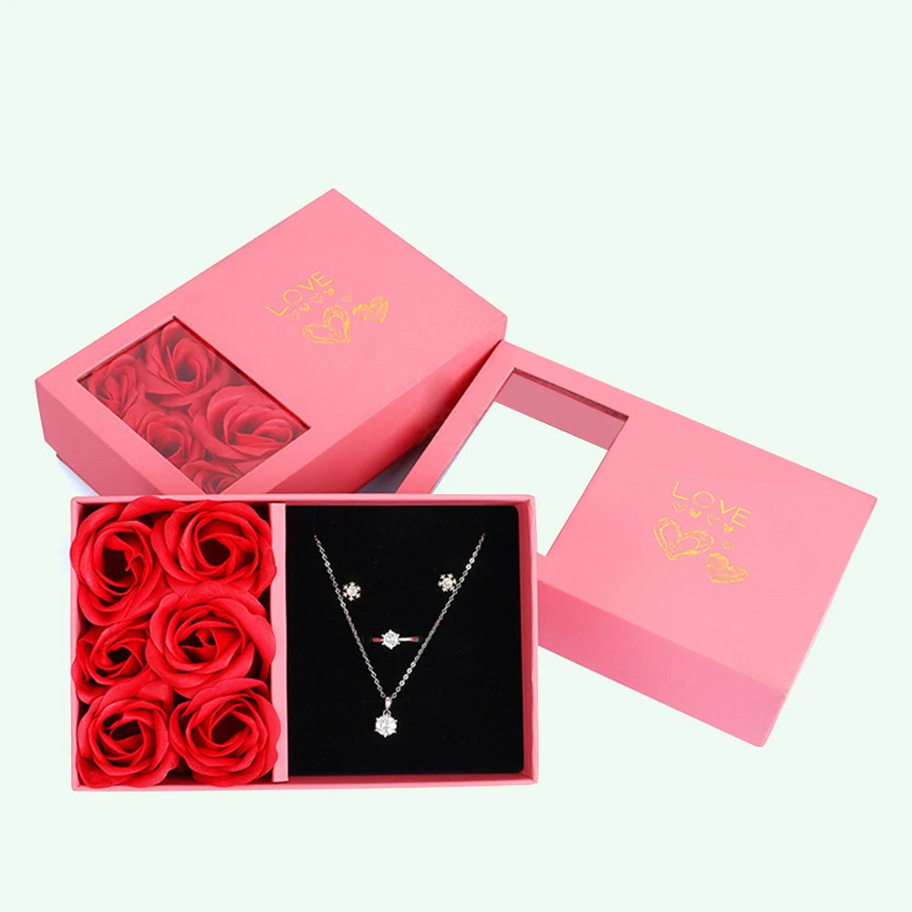 Valentine's Rose Gift Box - 6-Piece Jewelry Set with Eternal Flower