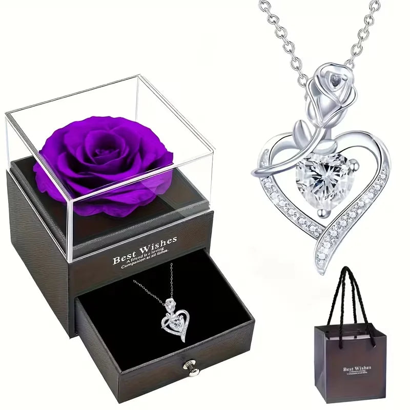 Rose Heart Pendant Necklace - Gift for Mom, Wife, or Daughter