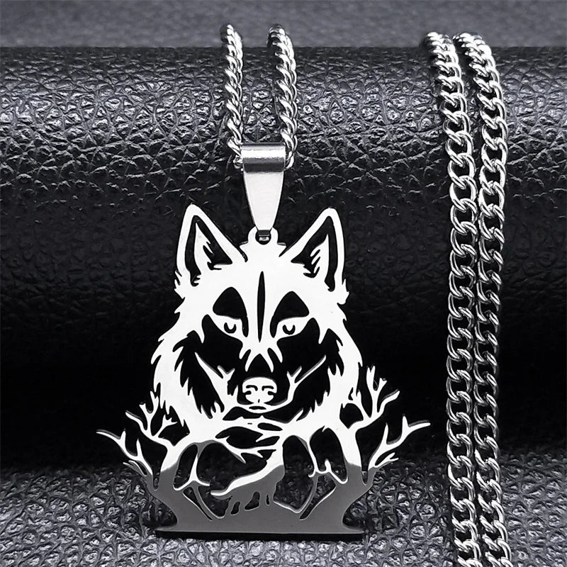 Gothic Wolf Necklace - Full Moon Forest Pendant