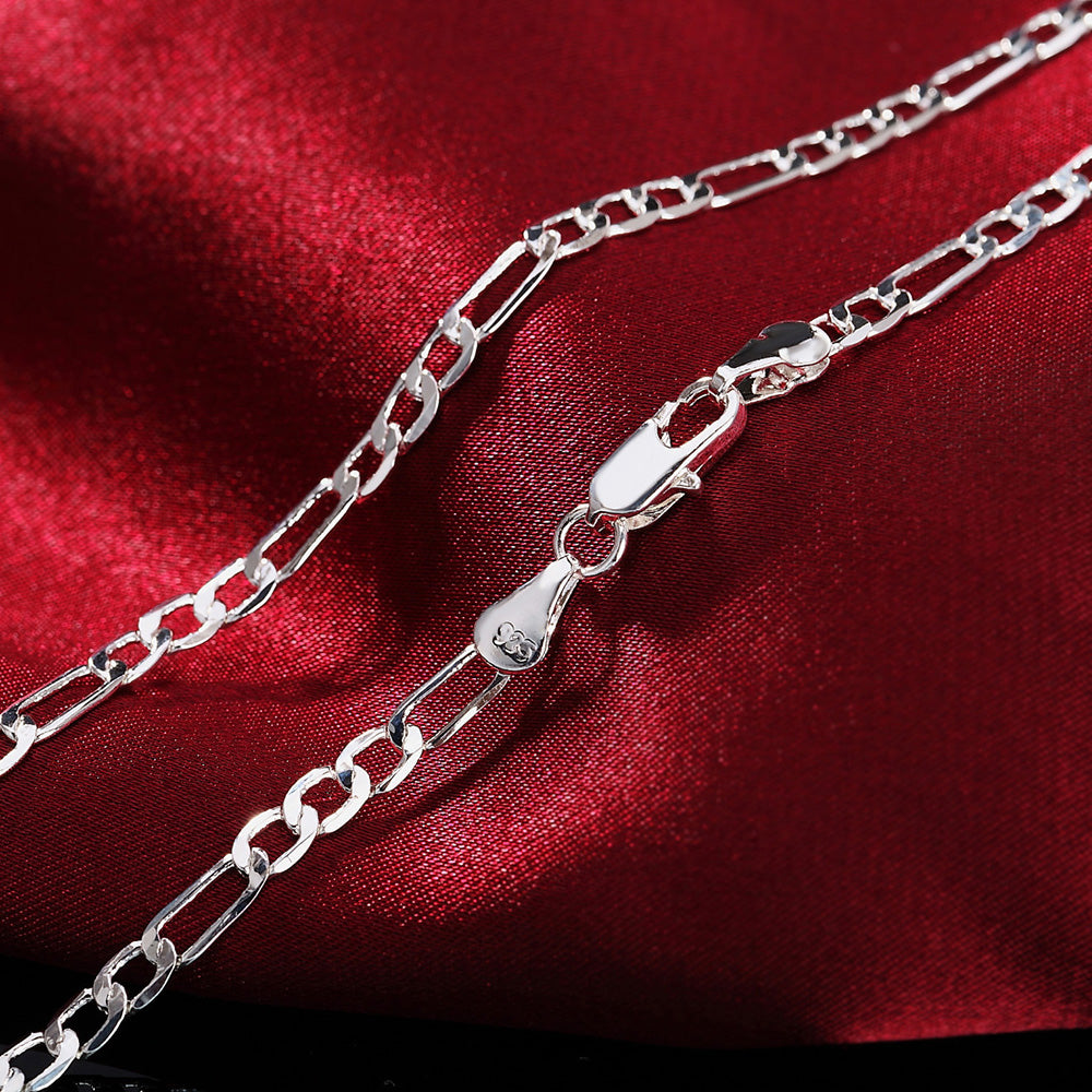 925 Sterling Silver 4mm Chain Necklace & Bracelet Set