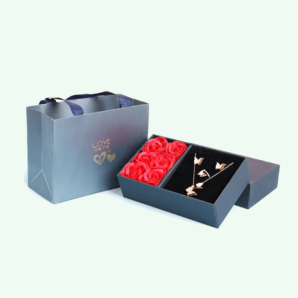 Valentine's Rose Gift Box - 6-Piece Jewelry Set with Eternal Flower