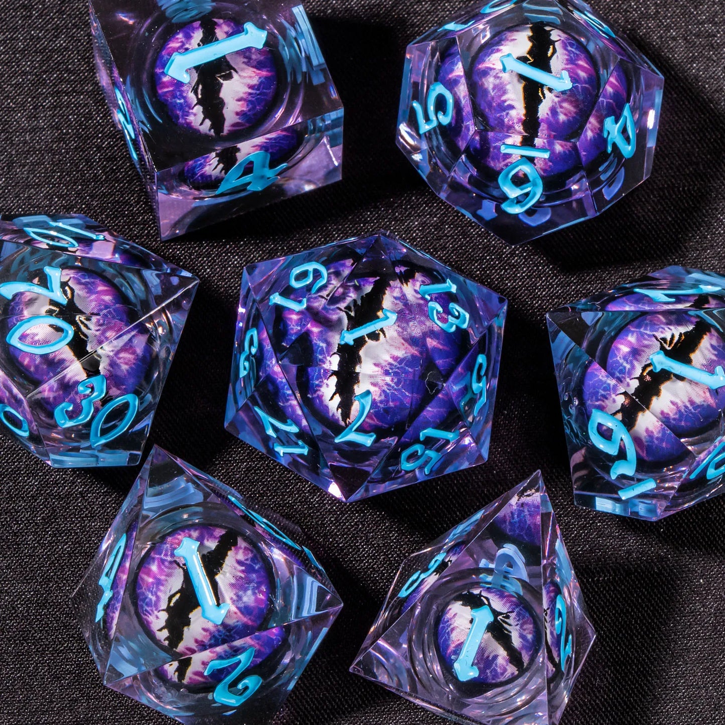 7-Piece Liquid Core DnD Dice Set - Sharp Edge Resin RPG Dice