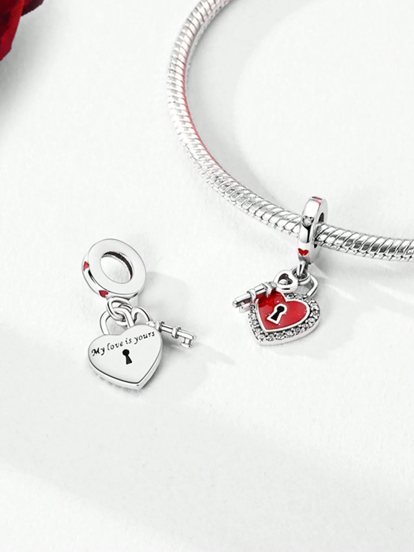 Love Puzzle Key Charm - Silver Plated Bracelet Bead