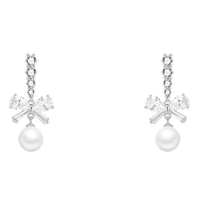 Bow Pearl Zircon Earrings