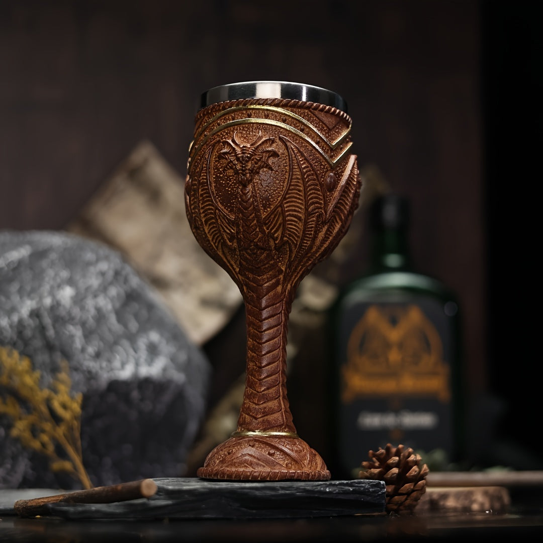 Medieval Dragon Goblet Wine Cup - 6.76oz, 201 Stainless Steel, Single & Double Dragon, Holiday Gift
