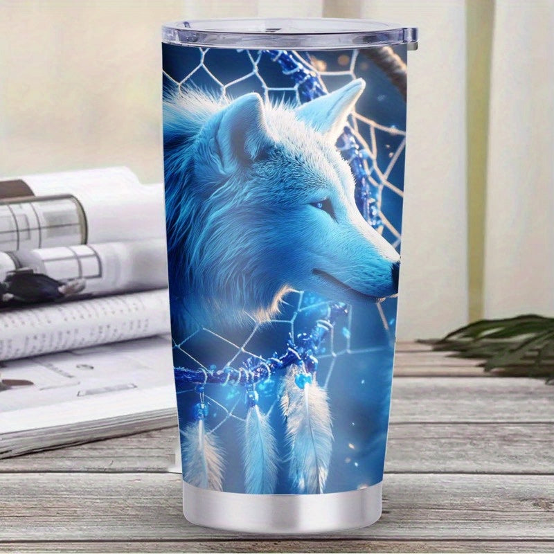 Mystic Guardian Wolf & Dreamcatcher Tumbler - 20oz, Double-Wall Insulated, Travel Mug, Gift
