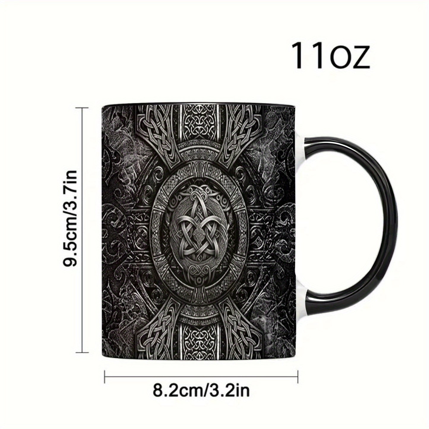 Wolf & Raven Celtic Knot Ceramic Mug - 11oz, Wide Mouth, Hot & Cold, Valentine's Gift
