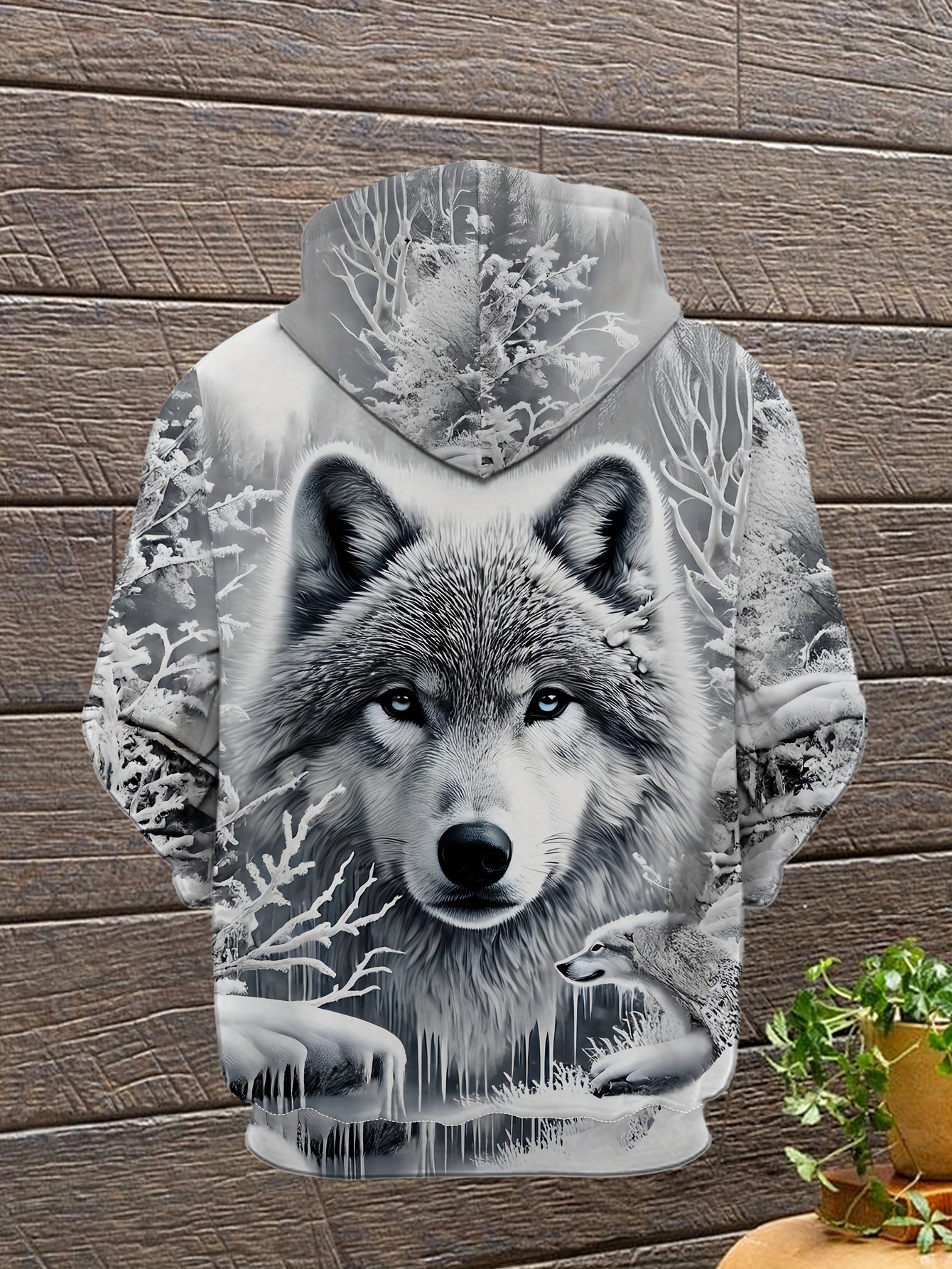 Men's Wolf Print Hoodie - 3D Animal Pattern, Polyester, Regular Fit, Fall/Winter